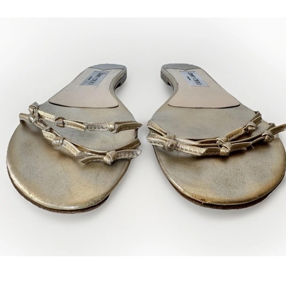 JIMMY CHOO GOLD FLAT LEATHER STRAPPY KNOT SLIDE SANDALS 41 EU - Picture 5 of 10